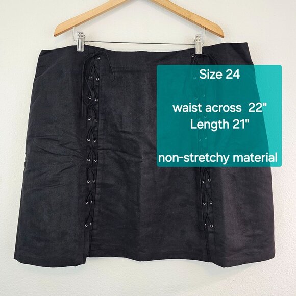 City Chic Womens Plus Sz 24 Faux Suede Comfy Skirt Front Lace Up Wimsigoth Emo - Picture 4 of 12